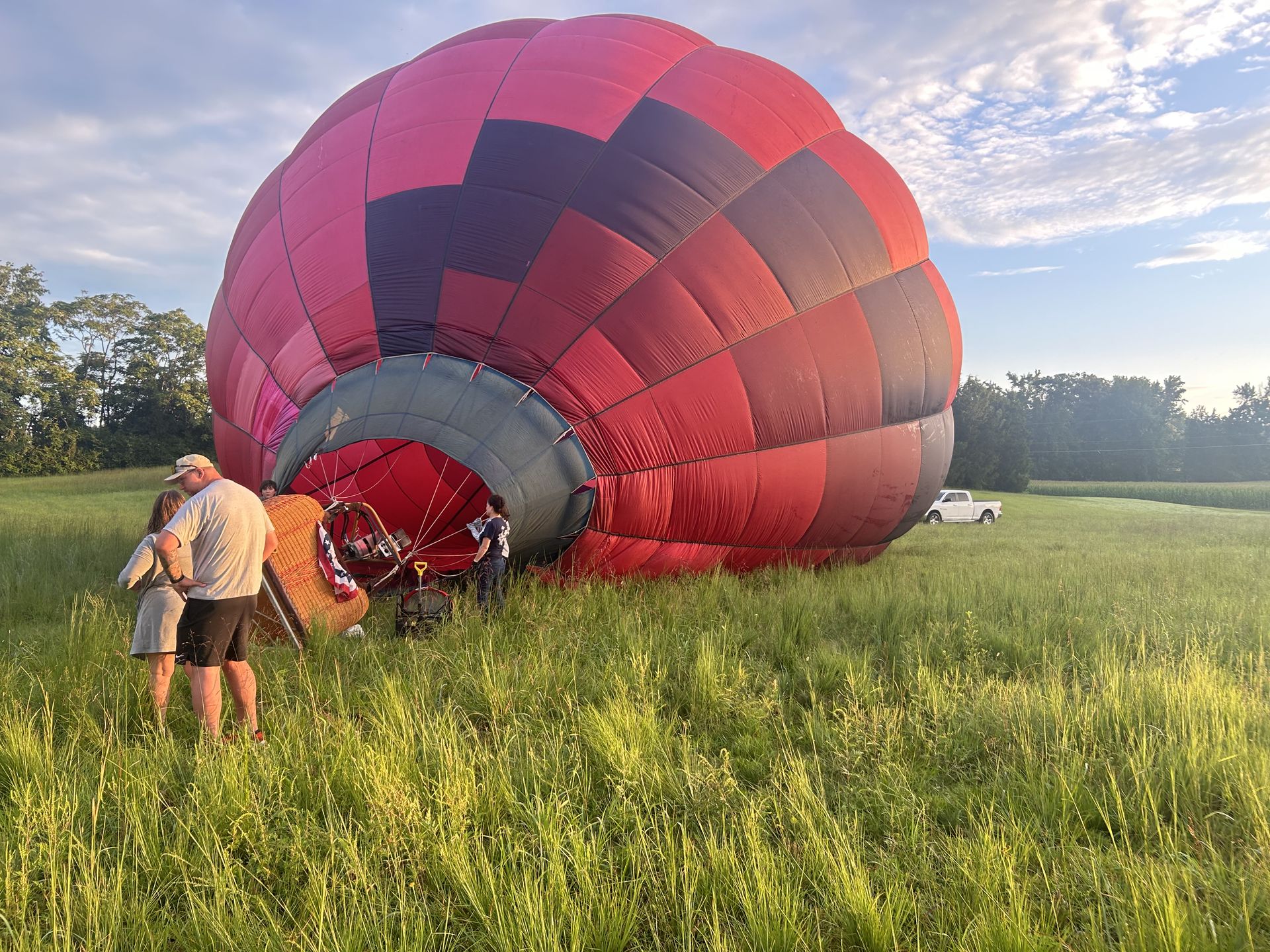 Ground crew laying out and inflating the balloon