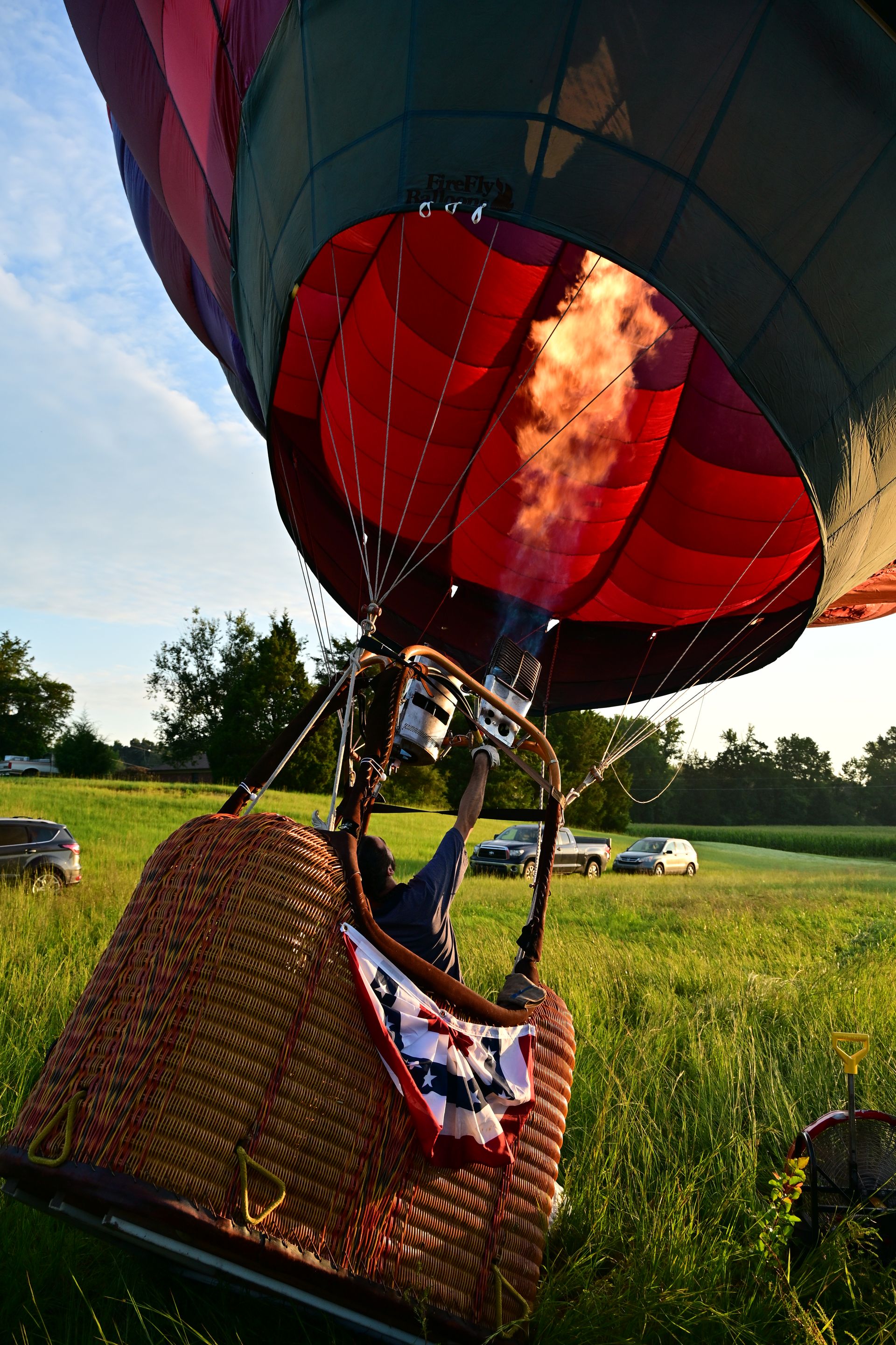 Burner flame lighting up the basket